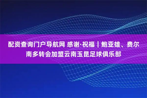配资查询门户导航网 感谢·祝福｜鲍亚雄、费尔南多转会加盟云南玉昆足球俱乐部