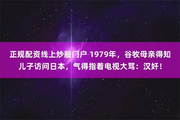 正规配资线上炒股门户 1979年，谷牧母亲得知儿子访问日本，气得指着电视大骂：汉奸！